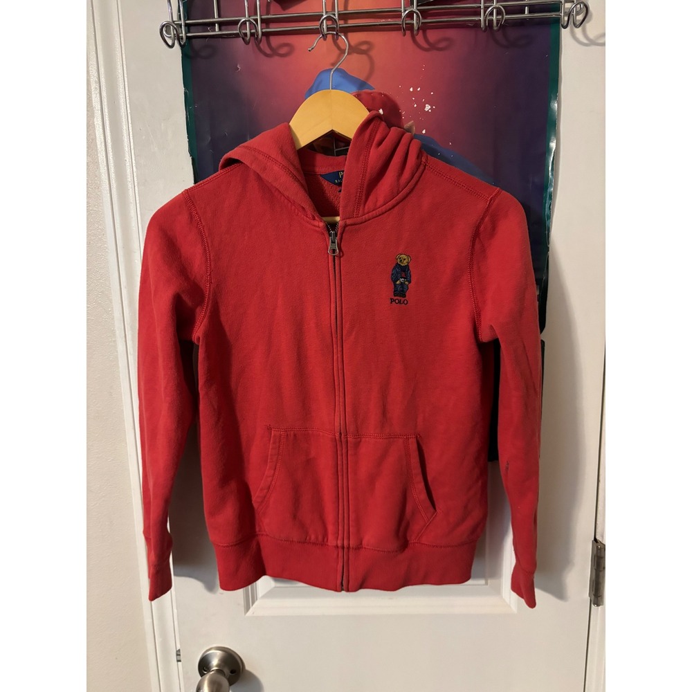 Polo Ralph Lauren Kids Red Polo Bear Full Zip Hoodie Sweatshirt kids large